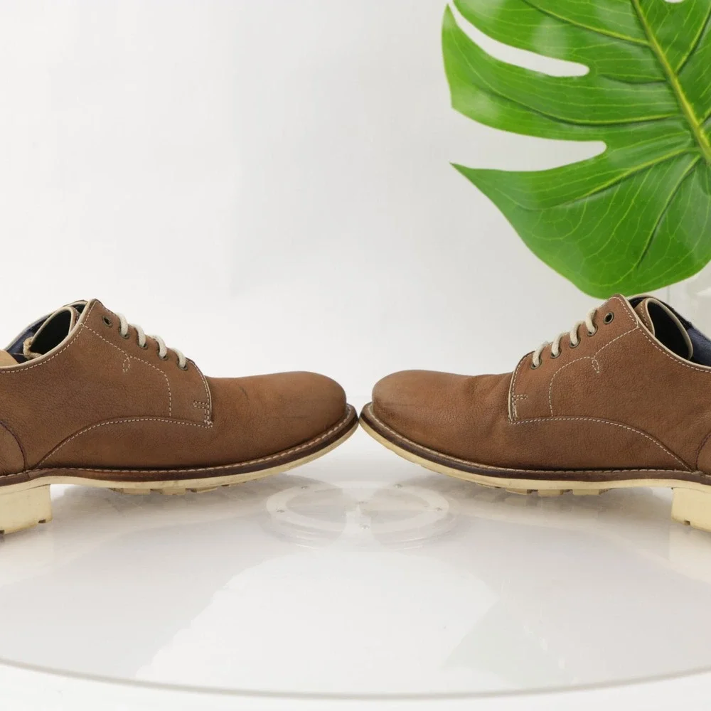 Ted Baker Mens Tich Oxford Size 8 Brown Leather Plain Toe Lug Sole Casual Shoes